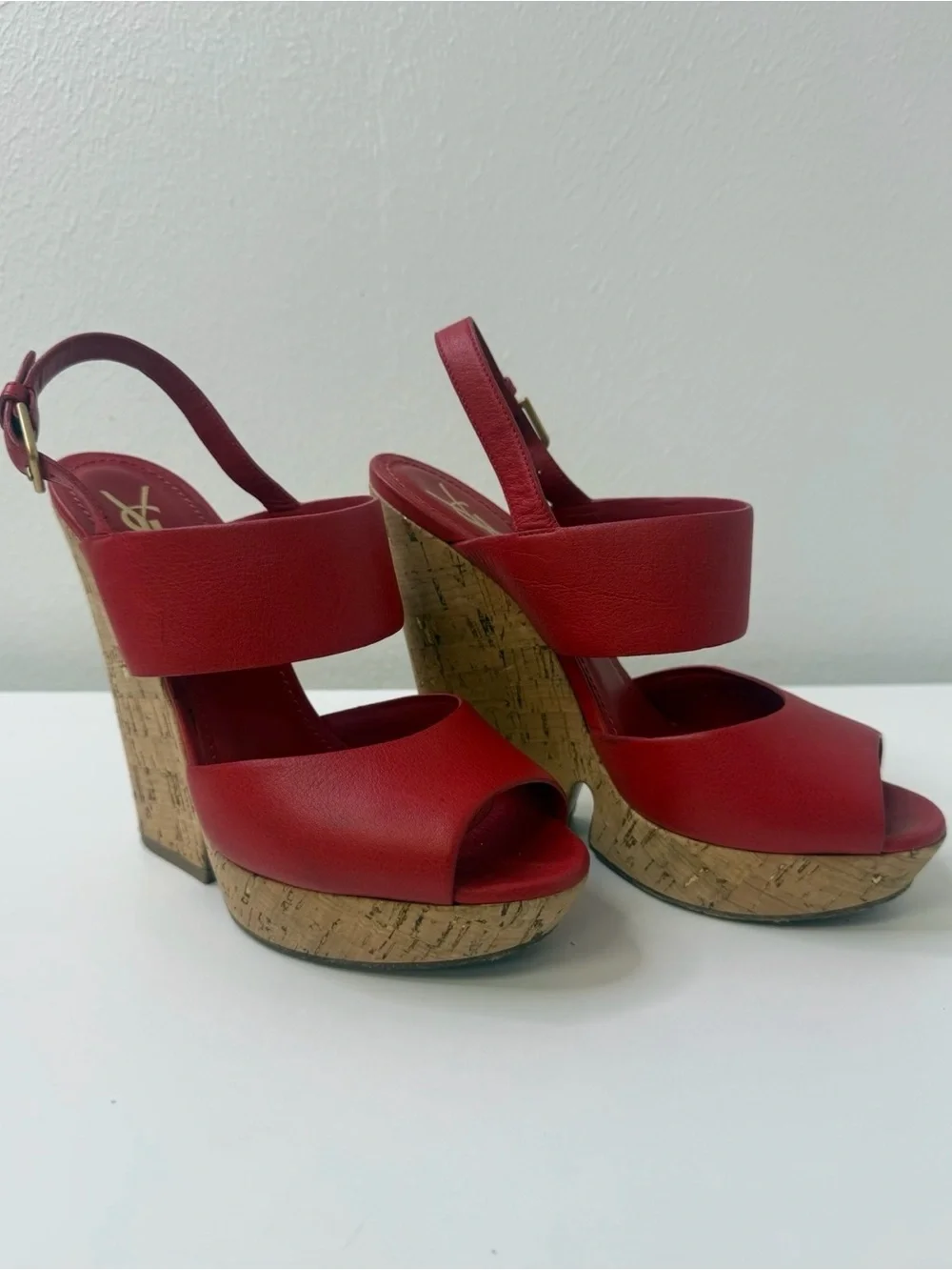 Yves Saint Laurent Deauville Red Cork Wedge Sandal Size 8 to 8.5